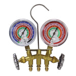 2-Wege-Manometersatz aus Messing – Kompatibel mit den Kältemitteln R410A, R22, R404A, 3-1/8"-Manometern, 3x60"-Schläuchen und Standard-1/4"-Anschlüssen 