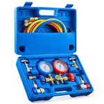 AC-Manometer-Set – Kompatibel mit den Kältemitteln R134A, R12, R502, 3-Wege-Autosystem mit 5-Fuß-Schläuchen, Kupplungen, Adapter und Dosenhahn zum Befüllen des Kältemittels 