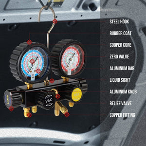 HVAC AC-Manometersatz – Kompatibel mit den Kältemitteln R134A, R410A, R404A, R22, inklusive Manometer und Schläuche 