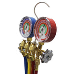 2-Wege-Manometersatz aus Messing – Kompatibel mit den Kältemitteln R410A, R22, R404A, 3-1/8"-Manometern, 3x60"-Schläuchen und Standard-1/4"-Anschlüssen 