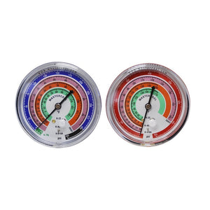 2-Wege-Manometersatz aus Messing – Kompatibel mit den Kältemitteln R410A, R22, R404A, 3-1/8"-Manometern, 3x60"-Schläuchen und Standard-1/4"-Anschlüssen 