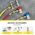 AC-Manometer-Set – Kompatibel mit den Kältemitteln R134A, R12, R502, 3-Wege-Autosystem mit 5-Fuß-Schläuchen, Kupplungen, Adapter und Dosenhahn zum Befüllen des Kältemittels 